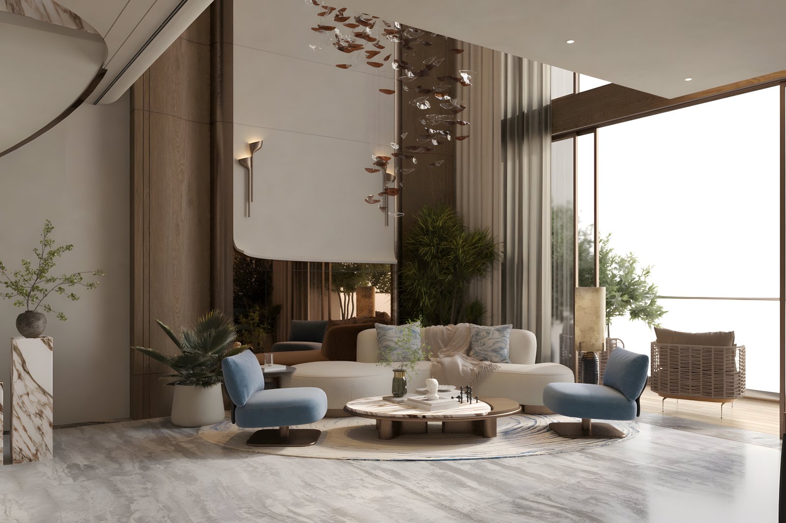 Premium residence at dusk with landscaped grounds
